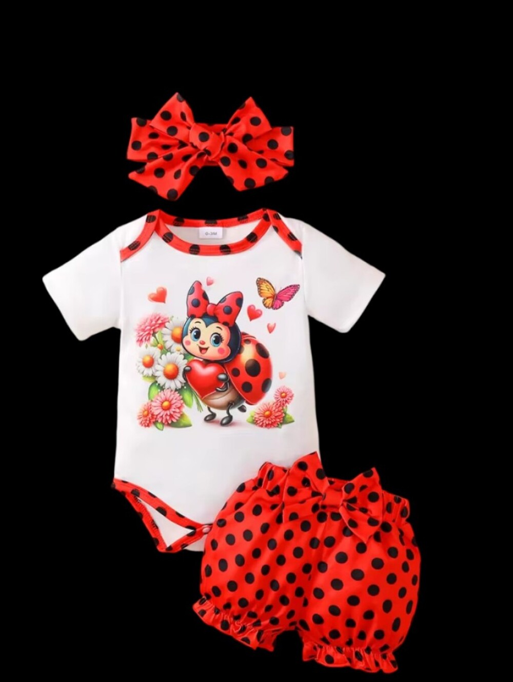 Red & Black Polka Dot Baby Outfit with Ladybug Print - Picture 5 of 5